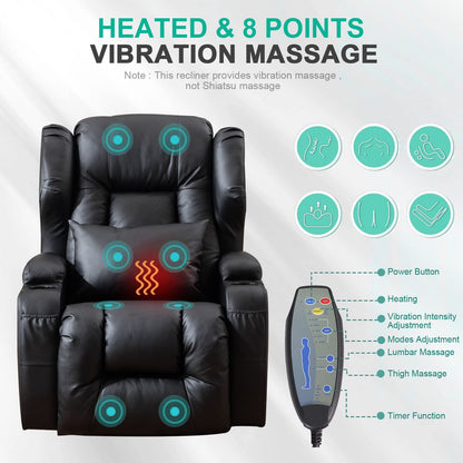 3PC Power Recliner Chair Set of 3 with Massage and Heat - Home Theater Seating Seats with LED Lights, Game Movie Theater Recliner Sofa Chairs for Living Room Reclining Chair with Cup Holder/USB