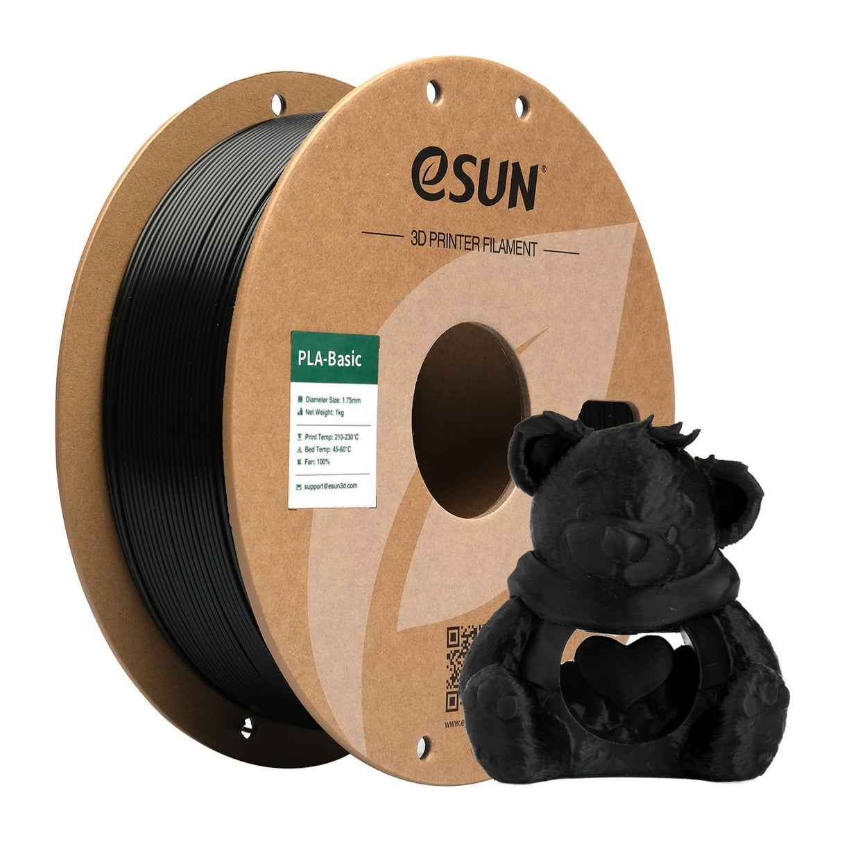 eSUN PLA Basic Filament 1.75mm, 1KG Spool (2.2 LBS) High Speed Printing 3D Printer PLA Filament,Designed for Fast Printing, Black eSUN
