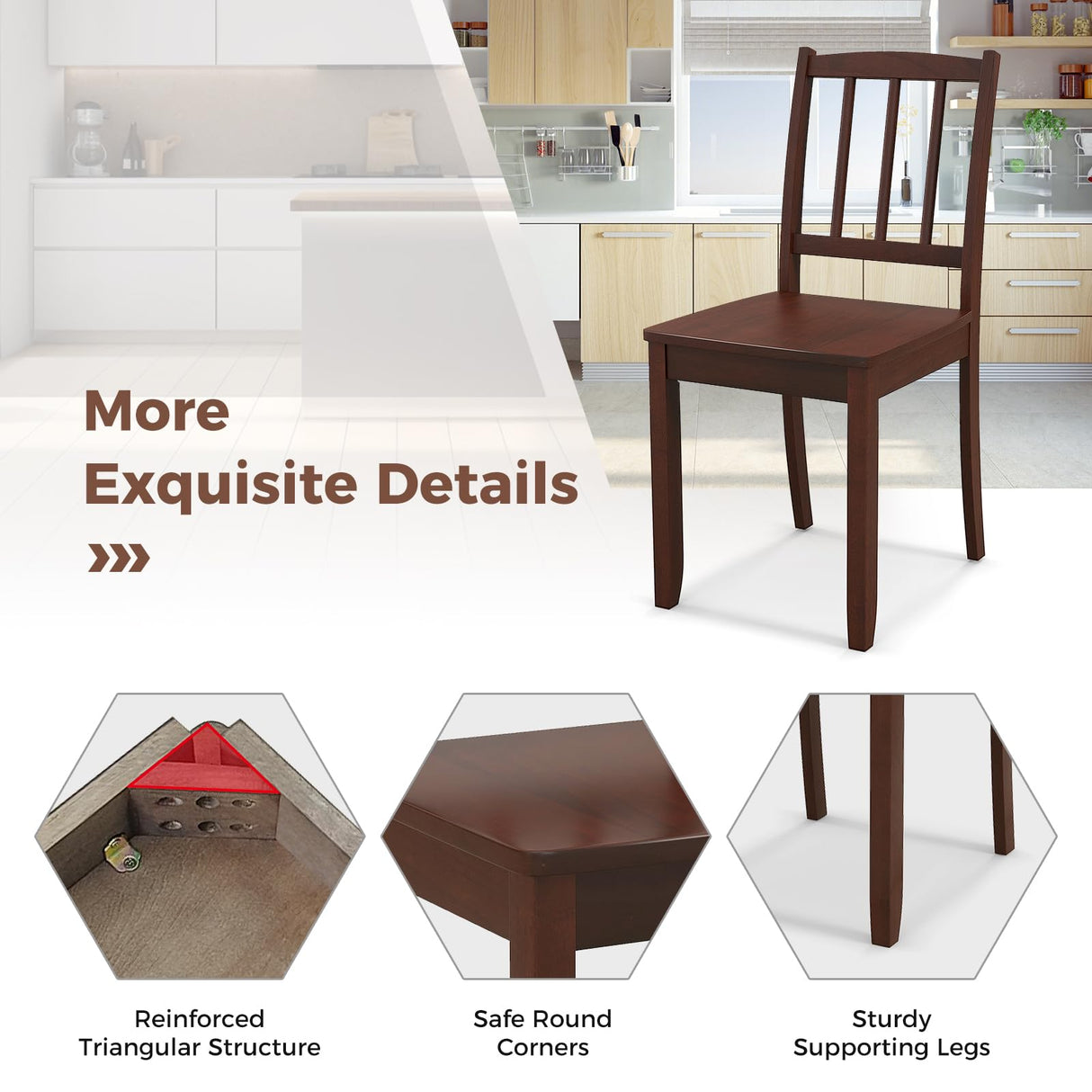 Giantex Farmhouse Dining Chairs Set of 2, Modern Kitchen Chairs w/Rubber Wood Legs & Curved Backrest, Ladder Back Diner Chairs, Wooden Side Chairs for Study, Dining Room, Load 400 LBS, Brown Giantex