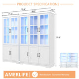 AMERLIFE Storage Cabinet Sets with LED Lights, 71" Tall Large Modern Wood Kitchen Pantry with Acrylic Glass Doors & Shelves, Display Cabinet for Living room, Dining room, Bathroom, 6+4 Doors White AMERLIFE