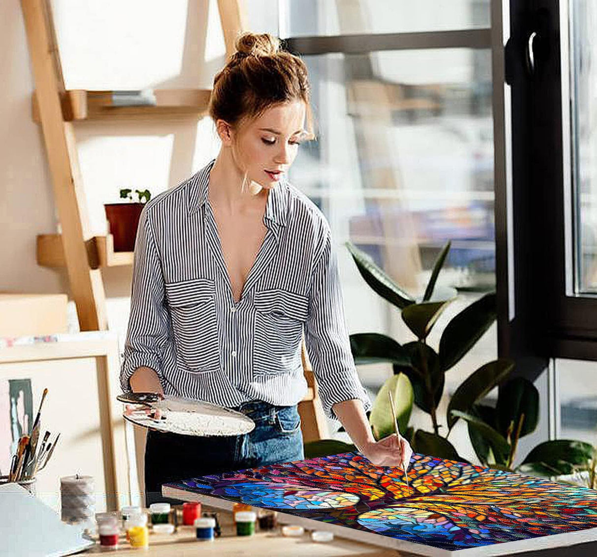 VIGEGU Tree of Life Paint by Numbers Kit for Adults with Framed - Paint by Number with Wooden Easel DIY Nice Box Acrylic Oil Painting,for Wall Decor 8x12inch VIGEGU