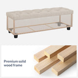 BELLEZE 47" Storage Ottoman, Storage Bench with Safety Close Hinge, Linen Button-Tufted Ottoman for Living Room, Entryway, Hallway, Foot Rest, Support 300lbs - Beige BELLEZE