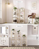 Hzuaneri Bookcase Bookshelf, Tempered Glass Bookshelves, Slim Shelving Unit for Bedroom, Bathroom, Home Office, Steel Frame, 4 Tier Gold BC04001G Hzuaneri