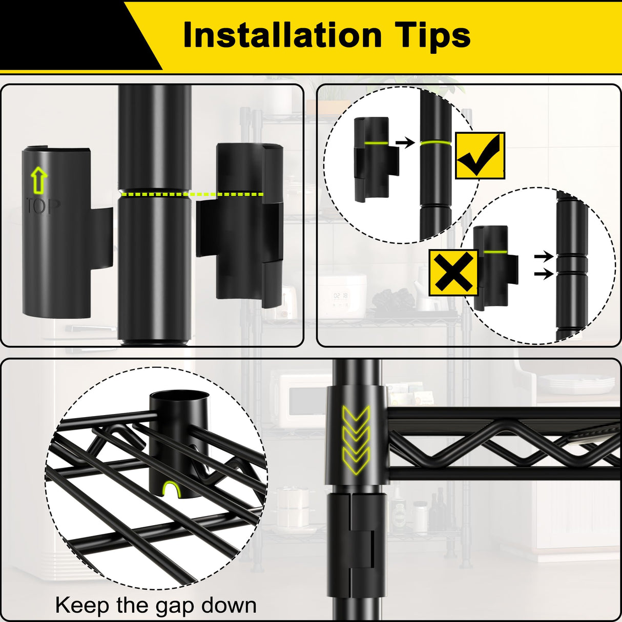 GIOTORENT 4-Wire Garage Shelving Storage Shelves, Metal Shelf Organizer 1400Lbs Capacity, Kitchen Storage Adjustable Shelf for Laundry Bathroom Pantry Closet, Black 36.2''L x 14''W x 53.4''H GIOTORENT