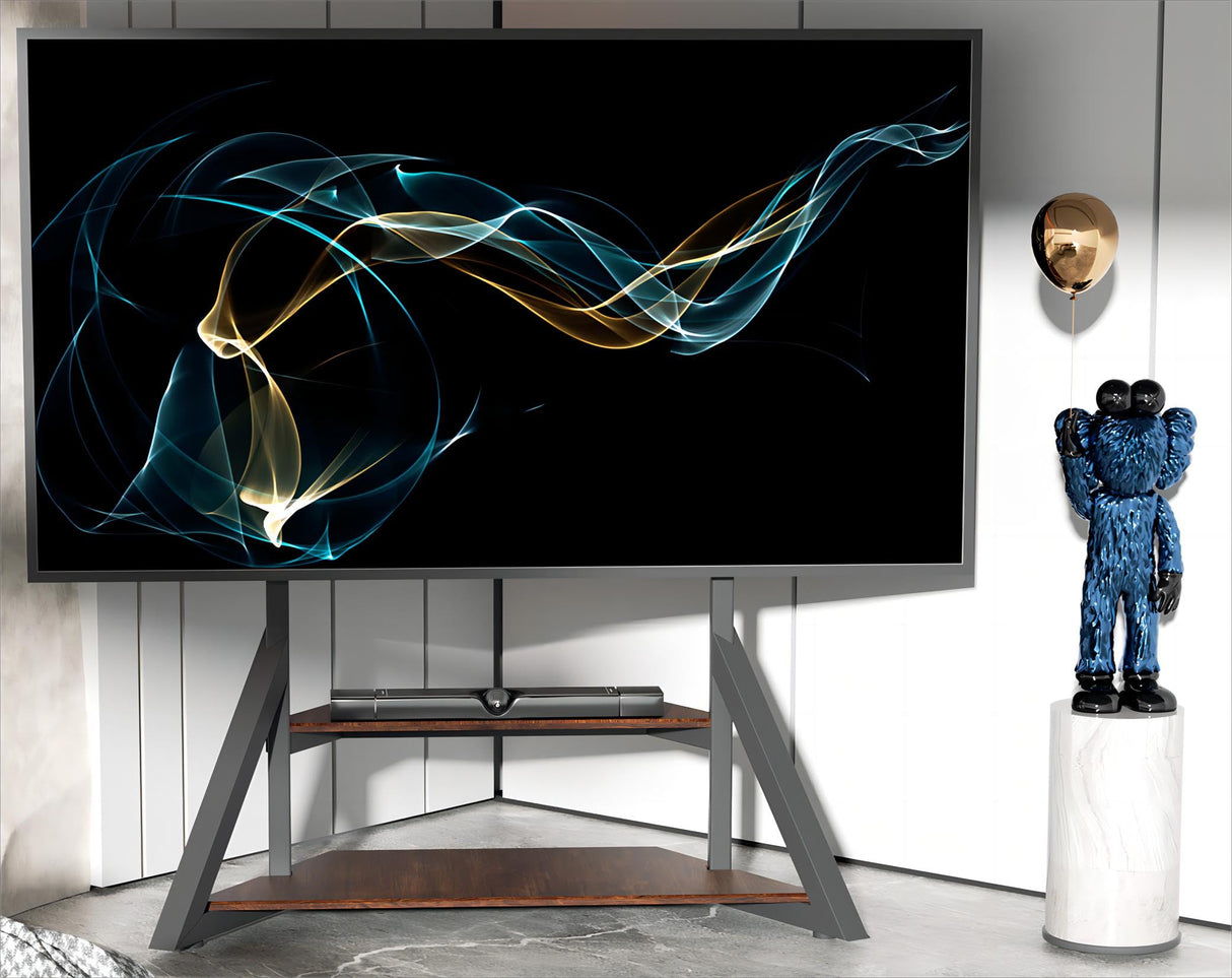 unho TV Stand with Mount, for 65 to 100 inch Large LCD/LED Flat Curved Screen Adjustable Heights Bracket Heavy Duty 2 Wooden Shelves Base VESA 800x600mm Max.Load Bearing 100kg unho