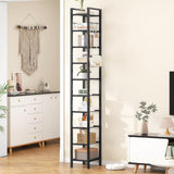 USIKEY 10 Tiers Narrow Shoe Rack for 10-20 Pairs - Sturdy Metal Tall Shelf With 4 Hooks, Slim Storage Organizer, Space Saving Vertical Design for Entryway, Closets - Black usikey