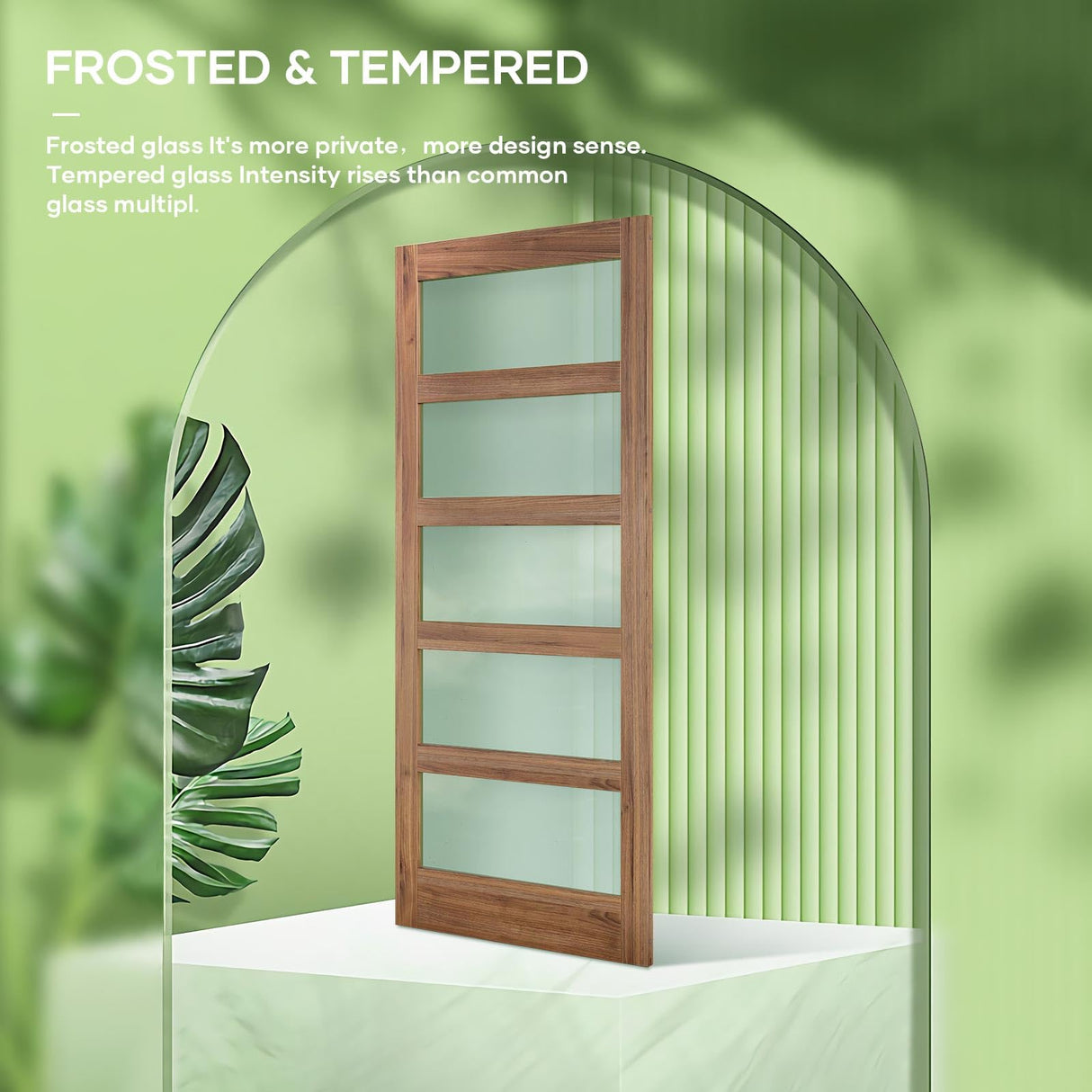 FREDBECK 36 x 84 inch Glass Barn Door with 6.6FT Barn Door Hardware Kit & Handle Included,5-Panel Frosted Glass, Water-Proof Surface,Pre-Drilled Holes,Need Assembly FREDBECK