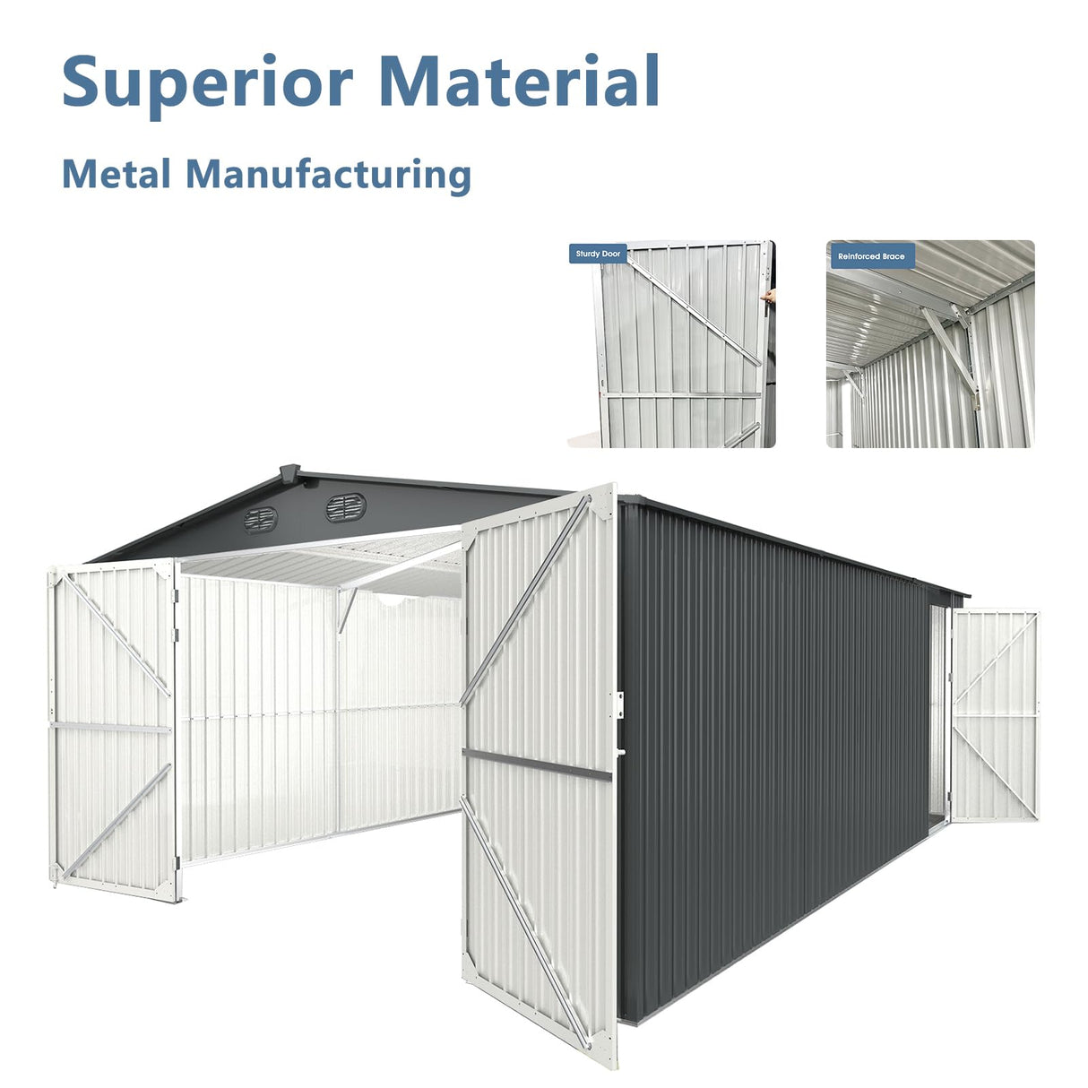 Outdoor Storage Shed 20x10 FT, Large Metal Garden Shed Backyard Utility Carport with 2 Doors and 4 Vents for Car,Truck, Garbage Can,Tool,Lawnmower BOVONO