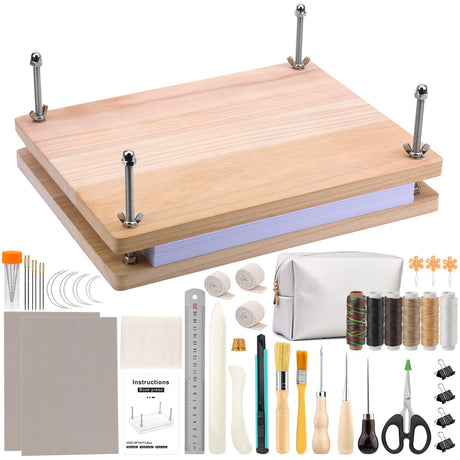 JUPEAN 45 Pcs Book Binding Kits, Bookbinding Kit Large Book Press 14.76”x11.42” with Book Binding Materials Bone Folder Tool Binding Cloth Webbing Strap and Storage Bag for Binding and Repair JUPEAN