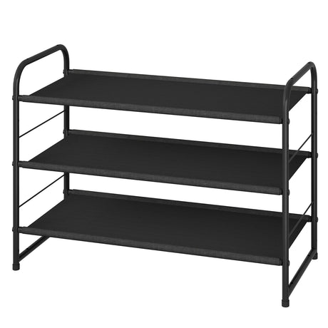 Simple Trending 3 Tier Stackable Shoe Rack, Expandable Adjustable Fabric Shoe Shelf Storage Organizer, Black Simple Trending