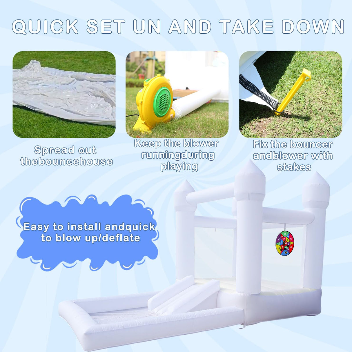 White Inflatable Bounce House Kids Inflatable White Bounce House with UL Blower, Large Ball Pool and Spacious Fun Room Bounce House for Kids 3-12 Felizhus