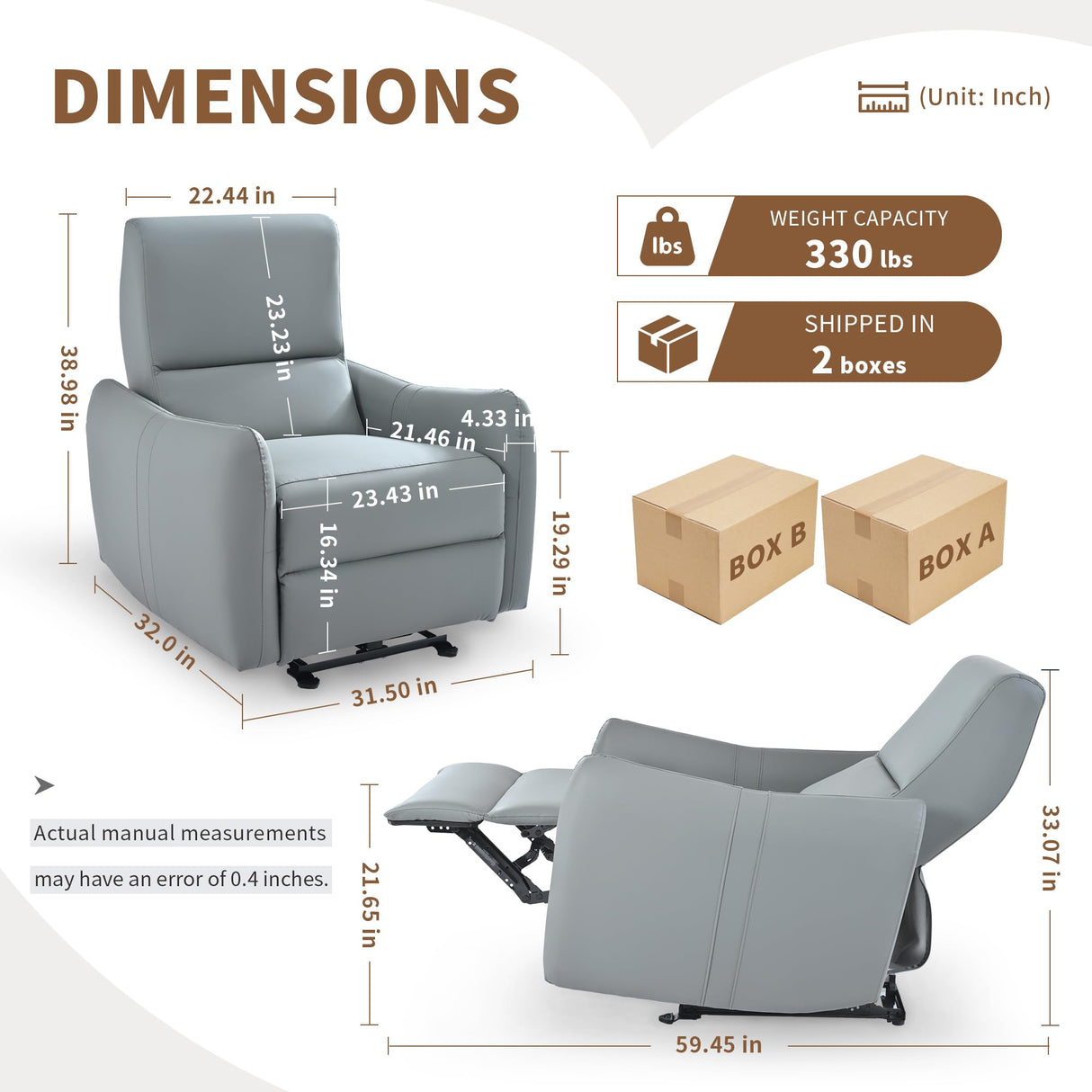 QicoFelix Electric Power Recliner, Wall Hugger Electric Recliner Chairs with USB Ports Sofa PU Leather Recliner for Living Room/Small Spaces QicoFelix