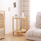 Tiita Rattan Coffee Table, Round End Table, 19.7Inch Modern Side Table, Small Bamboo Living Room Side Table, Glass Sofa End Table for Balcony and Office Outdoor/Indoor (Horizontal Stripe) Tiita