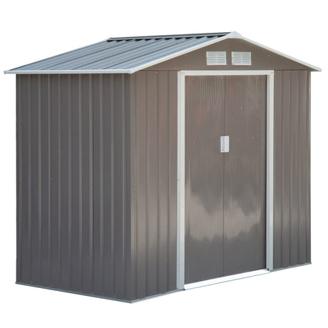 Outsunny 7' x 4' Outdoor Storage Shed, Garden Tool Metal Shed with Foundation Kit, Double Lockable Door, Air Vents and Sloping Roof, for Backyard, Patio, Lawn, Gray Outsunny