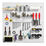 Tbantera 2 PCS Metal Pegboard Wall Storage Shelves 24x12 Inches with 50 PCS Pegboard System for Garage Organization Black Pegboard Hooks for Efficient Tool Storage and Workbench Organization（White） Tbantera