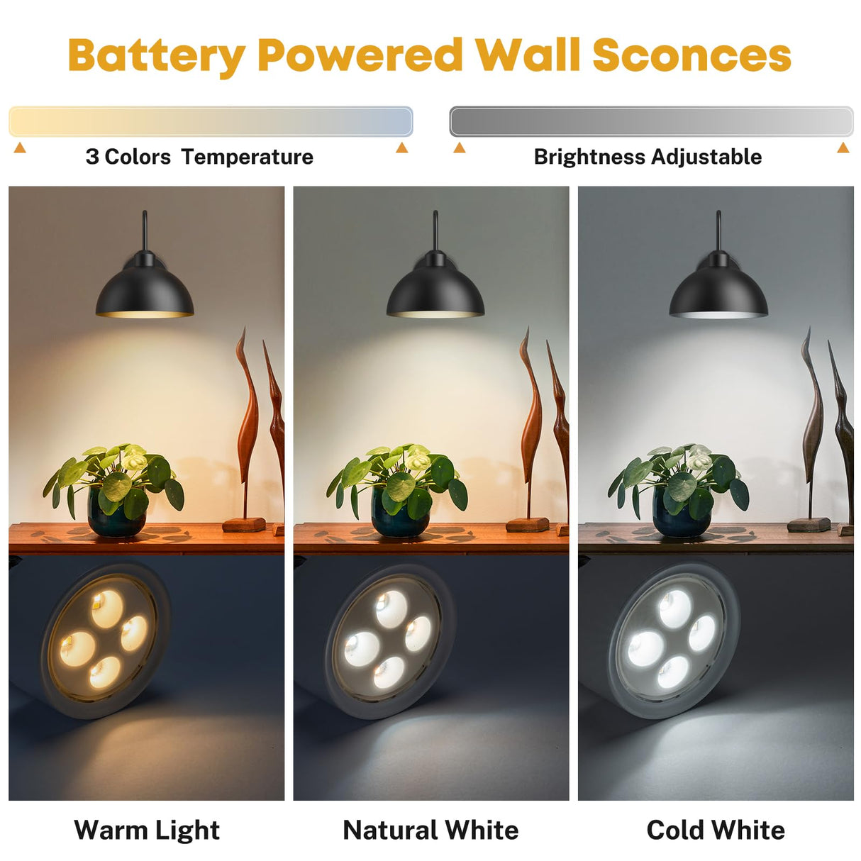 NookNova Battery Operated Wall Sconce, Wireless Sconces Set of 2 Battery Operated Light Sconces Battery Powered Wall Sconce with Remote Black Wall Sconces for Bedroom Hallway Living Room NookNova