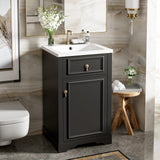 20-Inch Bathroom Vanity with Ceramic Sink, Solid Wood Frame Modern Storage Cabinet with Soft Close Door, Adjustable Shelf, and Door-Mounted Storage Rack for Small Bathrooms, Black Merax