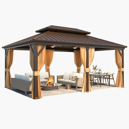 YOLENY 12' x 18' Hardtop Gazebo, Metal Gazebo with Aluminum Frame, Double Galvanized Steel Roof, Curtains and Netting Included, Metal Gazebos Pergolas for Patios, Garden, Parties, Lawns