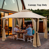 Tangkula 10x12 Ft Gazebo Replacement Canopy Top, Double Tier Canopy Replacement Roof with Air Vent and Drainage Holes, CPAI-84 Outdoor Canopy Top Cover for Garden, Backyard, Patio (Beige) Tangkula