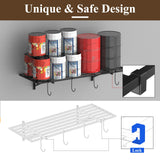 PEKGRIL Garage Wall Shelving Set of 2, 1.5X4 ft Garage Wall Shelves with 8 Hooks, Heavy Duty Wall Mounted Storage Shelf, Loads 260 lbs Each Metal Wall Shelf, Black PEKGRIL