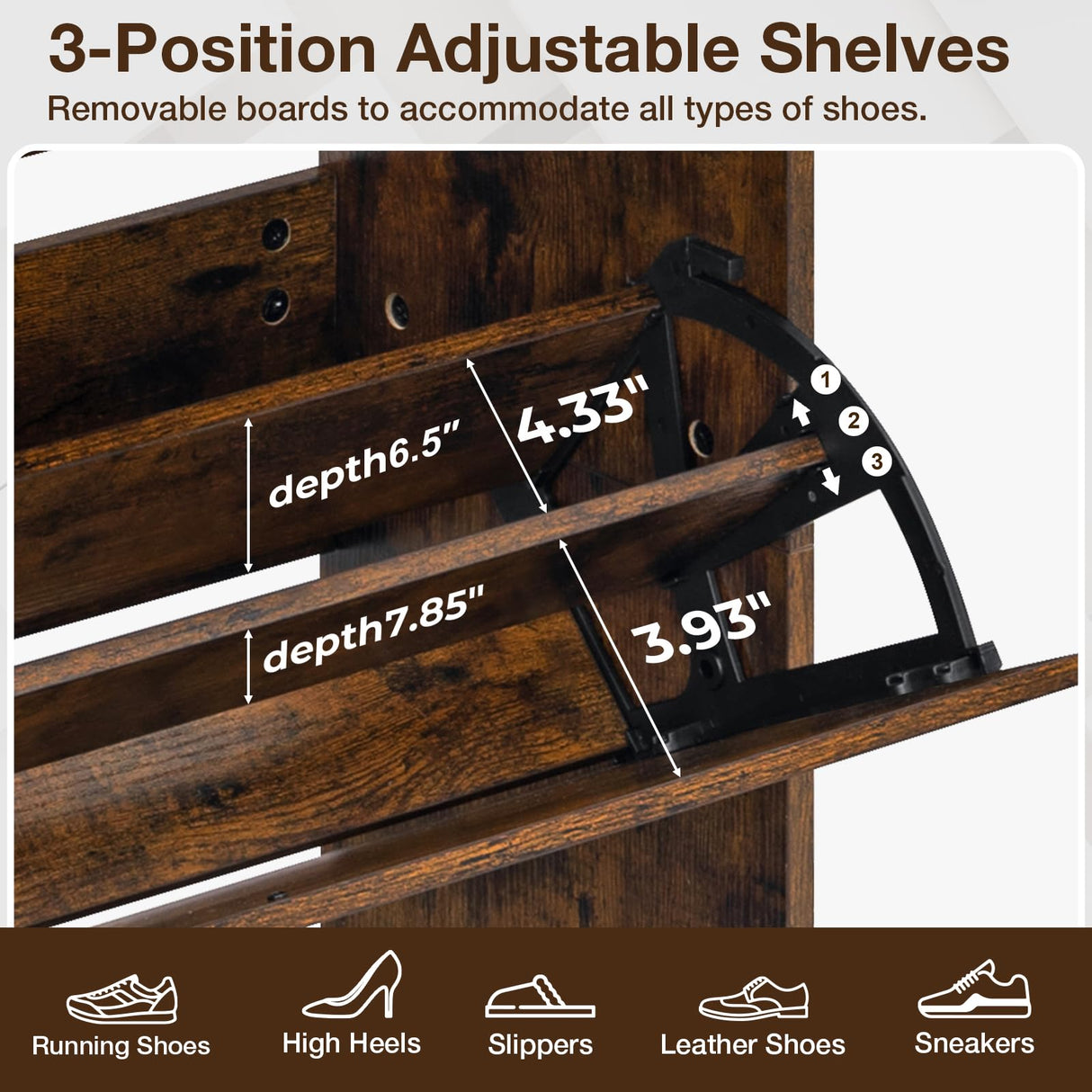 HOMMPA Shoe Storage Cabinet with 3 Flip Drawers, Freestanding Shoe Organizer with Metal Legs for Entryway, Narrow Shoe Rack Cabinet, Rustic Brown, 11.81''D x 31.49''W x 54.17''H HOMMPA