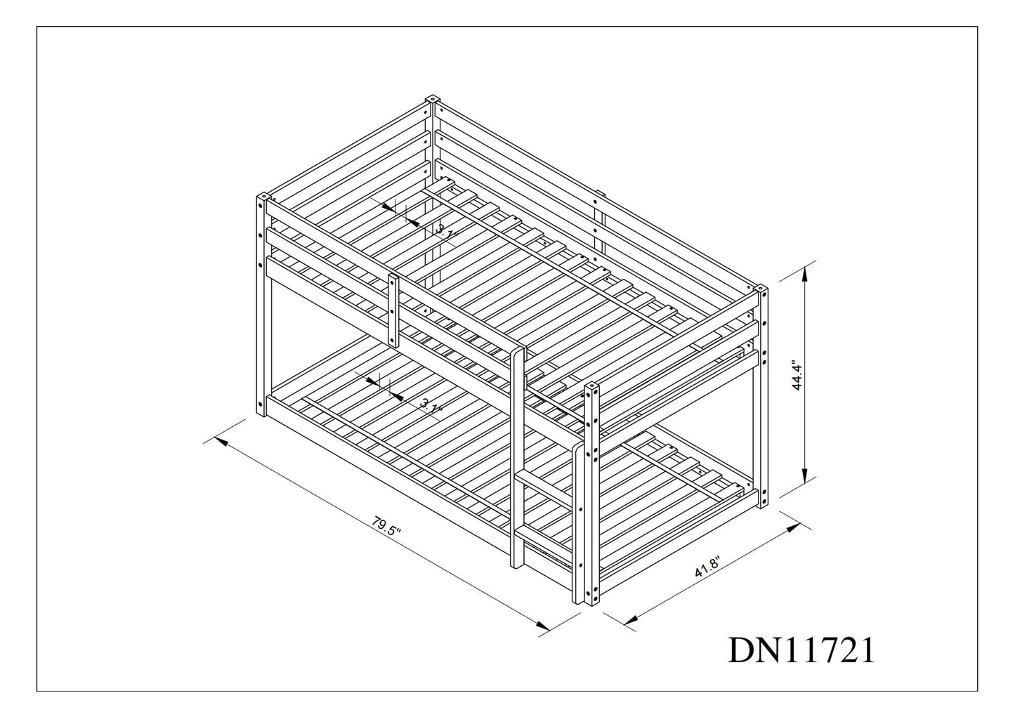 Low Profile Twin Over Twin Solid Wood Bunk Bed Frame for Kids in Natural Finish - WoodArtSupply