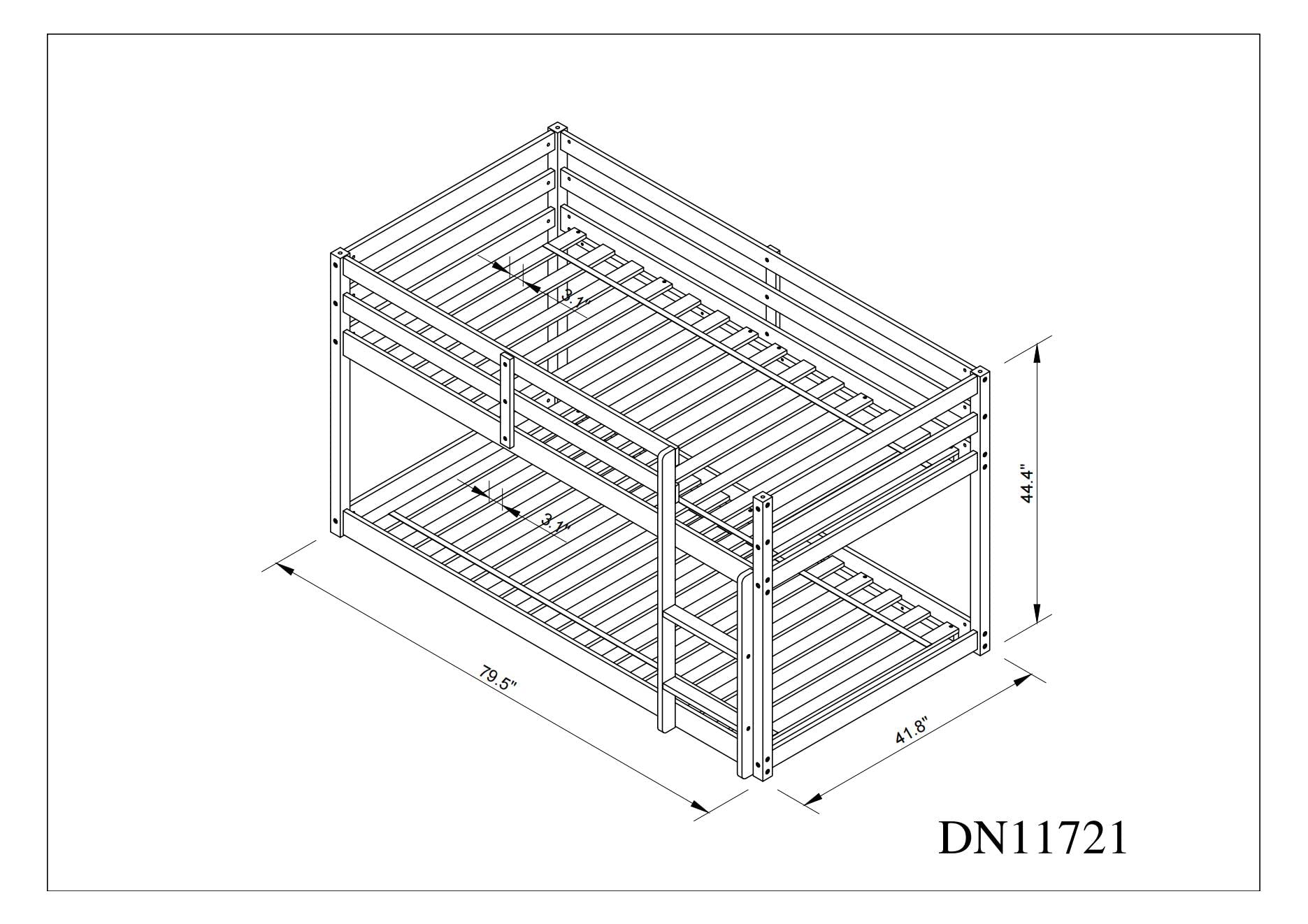 Low Profile Twin Over Twin Solid Wood Bunk Bed Frame for Kids in Natural Finish - WoodArtSupply