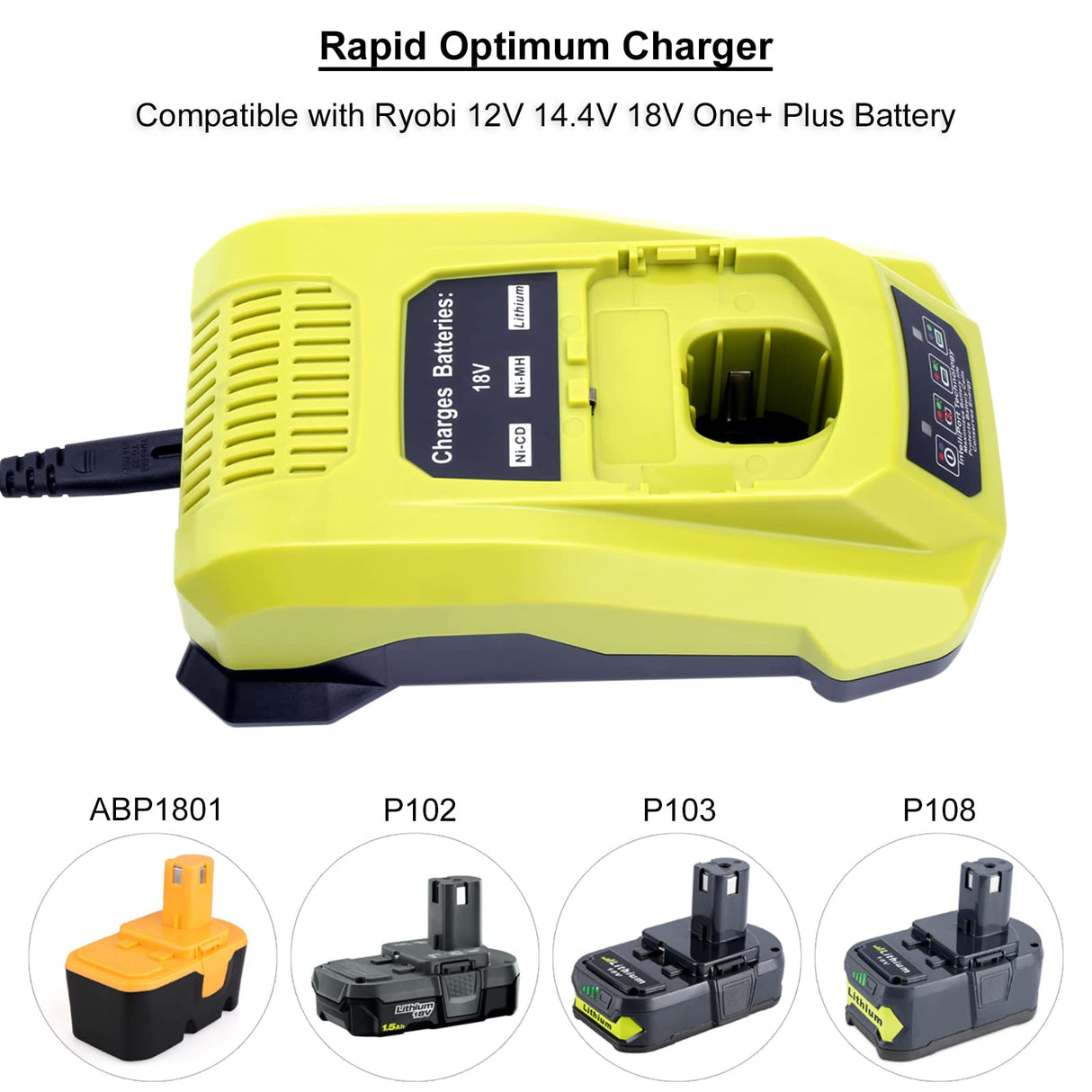 Biswaye P117 Compatible with Ryobi 18V Charger, Compatible with Ryobi 12V-18V One+ Lithium NiCad NiMh Battery P102 P108 P189 P197 P103 P105 P107 P190 P191 PBP002 PBP005 Biswaye