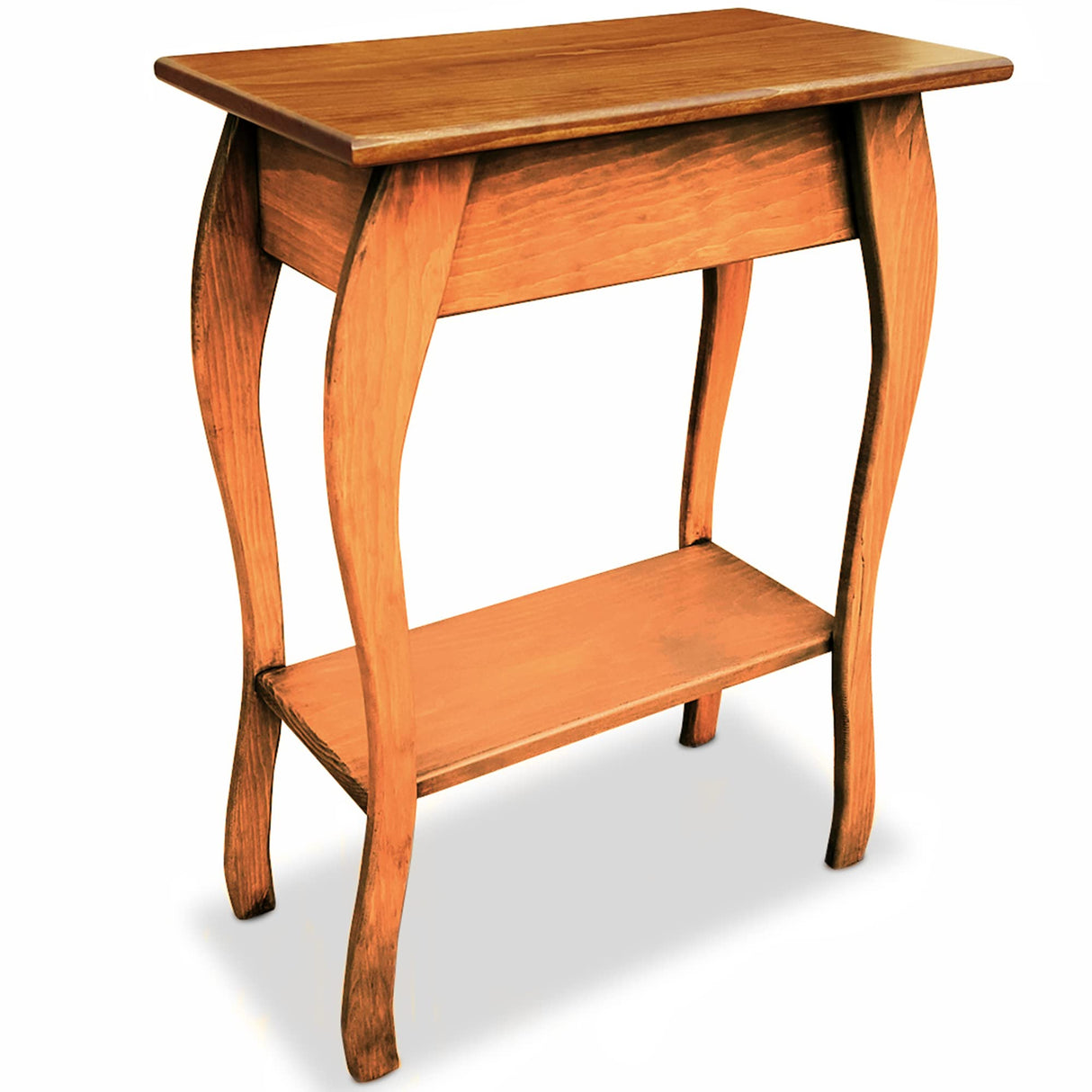 Peaceful Classics Wooden End Table- Amish Handmade Slim Side Table for Living Room, Bedroom, Entry Way, & Hallway, Thin Narrow End Table with 2-Tiered Shelves for Display & Storage, Cherry Peaceful Classics