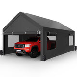 Shintenchi Carport 12' x 20' Heavy Duty Portable Garage, Carport Canopy with Side-Opening Door & Roll-Up Windows, Car Canopy for Truck,Car,Boat,Grey Shintenchi