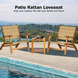 Panana 3 Pieces Patio Furniture Set Acacia Wood Side Table and PE Rattan Wicker Bistro Set Wooden Chairs for Outdoor, Deck, Porch, Poolside, Balcony Panana