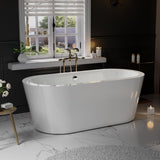 Empava 59” Acrylic Freestanding Bathtub Contemporary Stand Alone Soaking Tub with Overflow and Drain, FT1505, Luxury White Empava