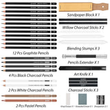 GETHPEN Sketch Pencils for Drawing,34 Pcs,Graphite Pencil (14B-4H), Charcoal Pencil,With Graphite Sticks, Erasers and Sharpener, Art Pencils for Sketching,Artist Set for Beginners and Professionals GETHPEN