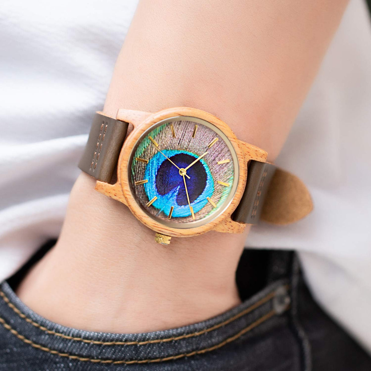 MUJUZE Wooden Watch for Men, Leather Wooden Watch Natural Handmade 40mm Unisex Design Wood Grain Wrist Watches(UW1008Mango) MUJUZE