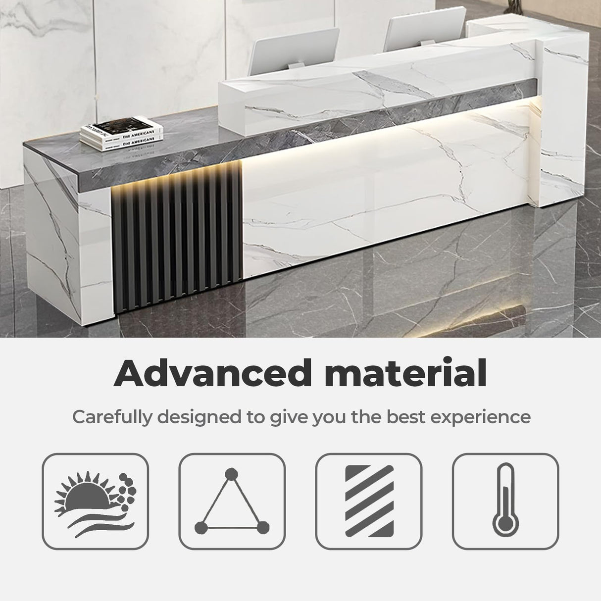 Huariifowm Modern Reception Desk Counter Table, Front Desk with Lockable Drawer & Open Shelves, Reception Table with Private Panels for Office (Gray Grain + White/Right,59" L*24" W*39" H) Huariifowm