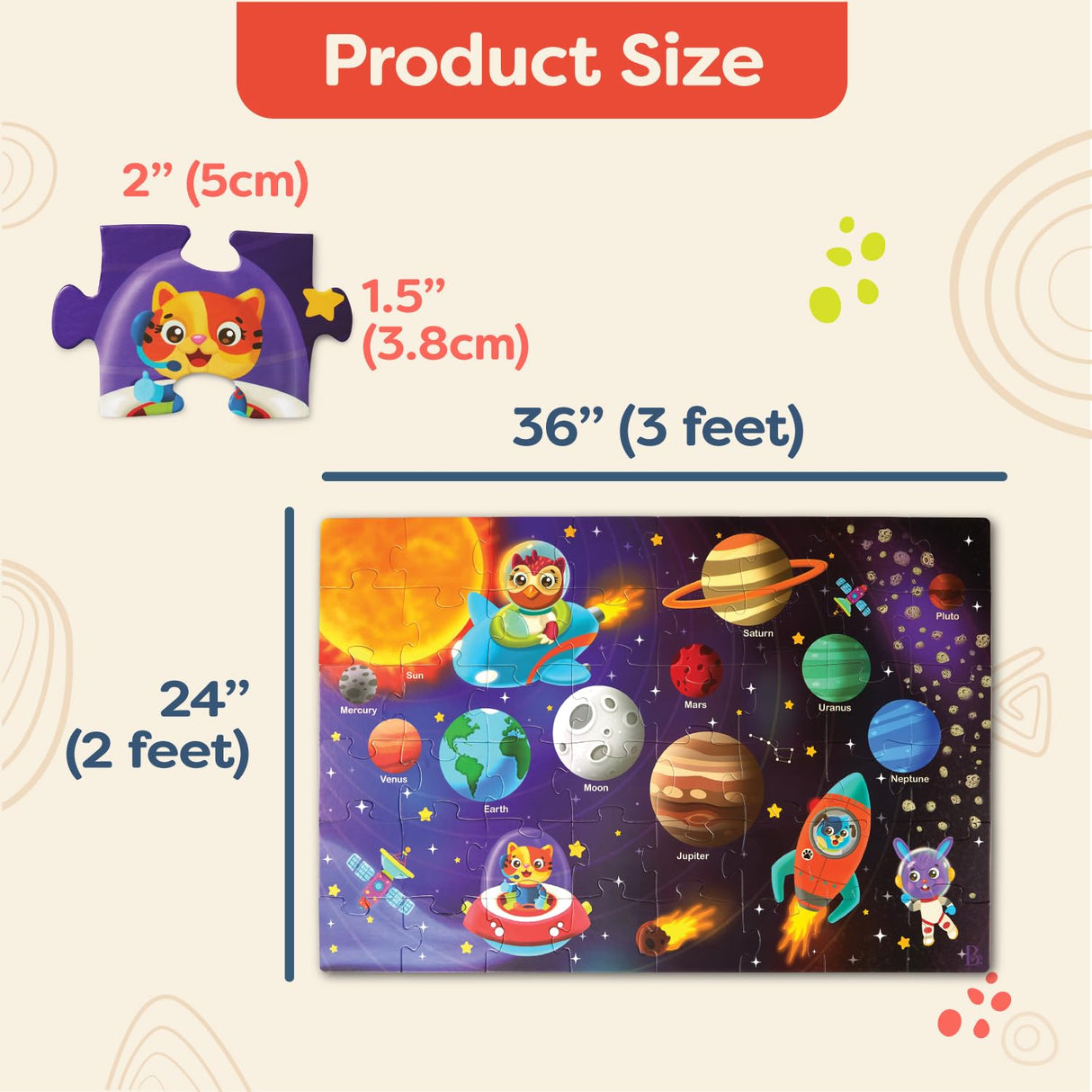 B. toys- Gigantic Jigsaw 2-Pack - Sea & Solar System- 48-Piece Floor Puzzles-Large 2 x 3 Feet Jigsaw Puzzles for Kids – Educational & Developmental Toys – 3 Years + B. toys