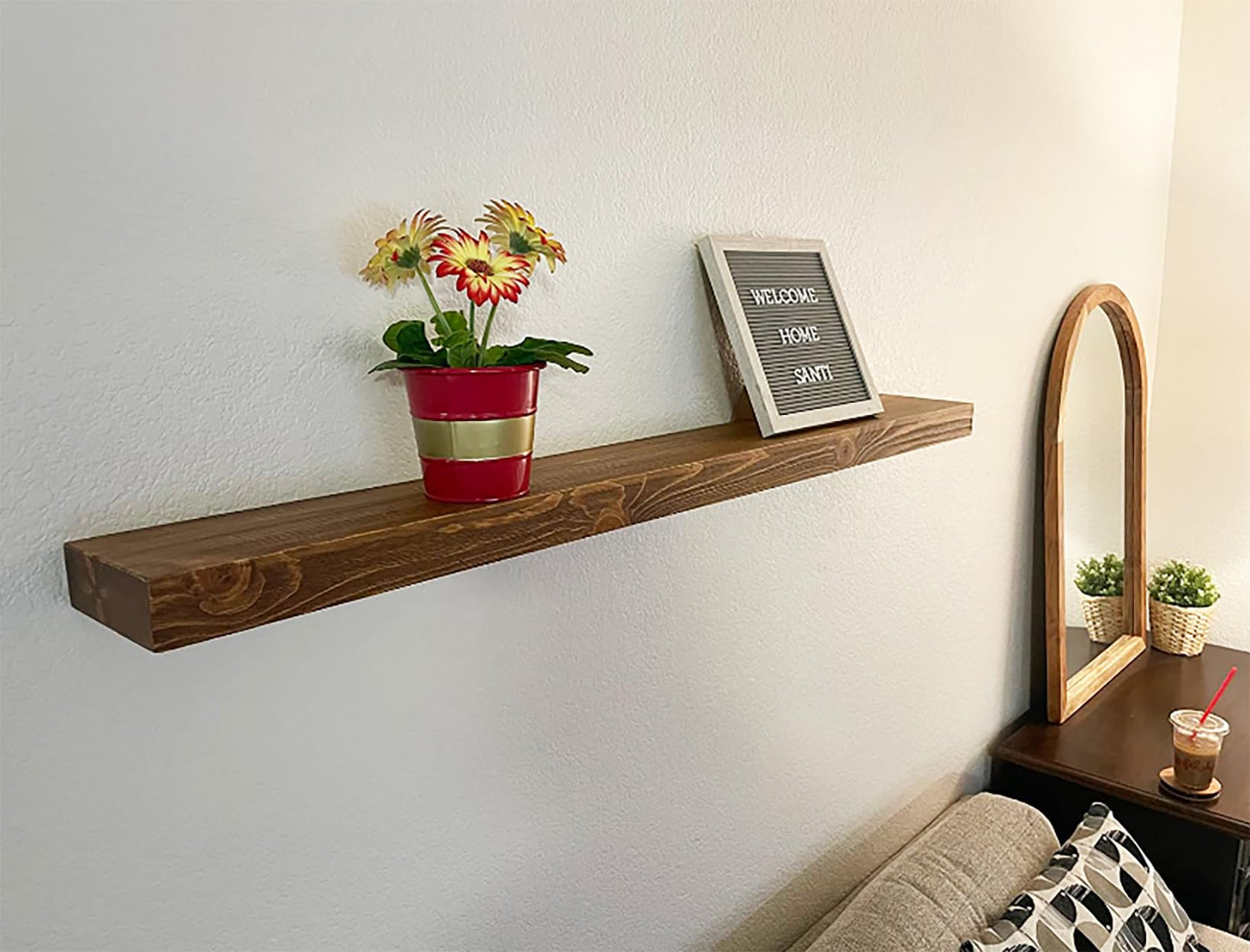 Joel's Antiques - 54 Inch Wooden Floating Shelves for Wall - Made of Natural Wood - Long Heavy Duty Rustic Wall Shelves for Bedroom - Perfect for Living Room, Kitchen - Medium Brown 54x6x2 Inches