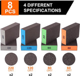 Romeda 8-Pack Sanding Sponge, Four Grits Per Pack 60/80/120/220, Washable and Reusable Handmade Sandpaper Block, Drywall Sandpaper Blocks for Wooden Drywall Sheetrock and Metal Glazing Romeda