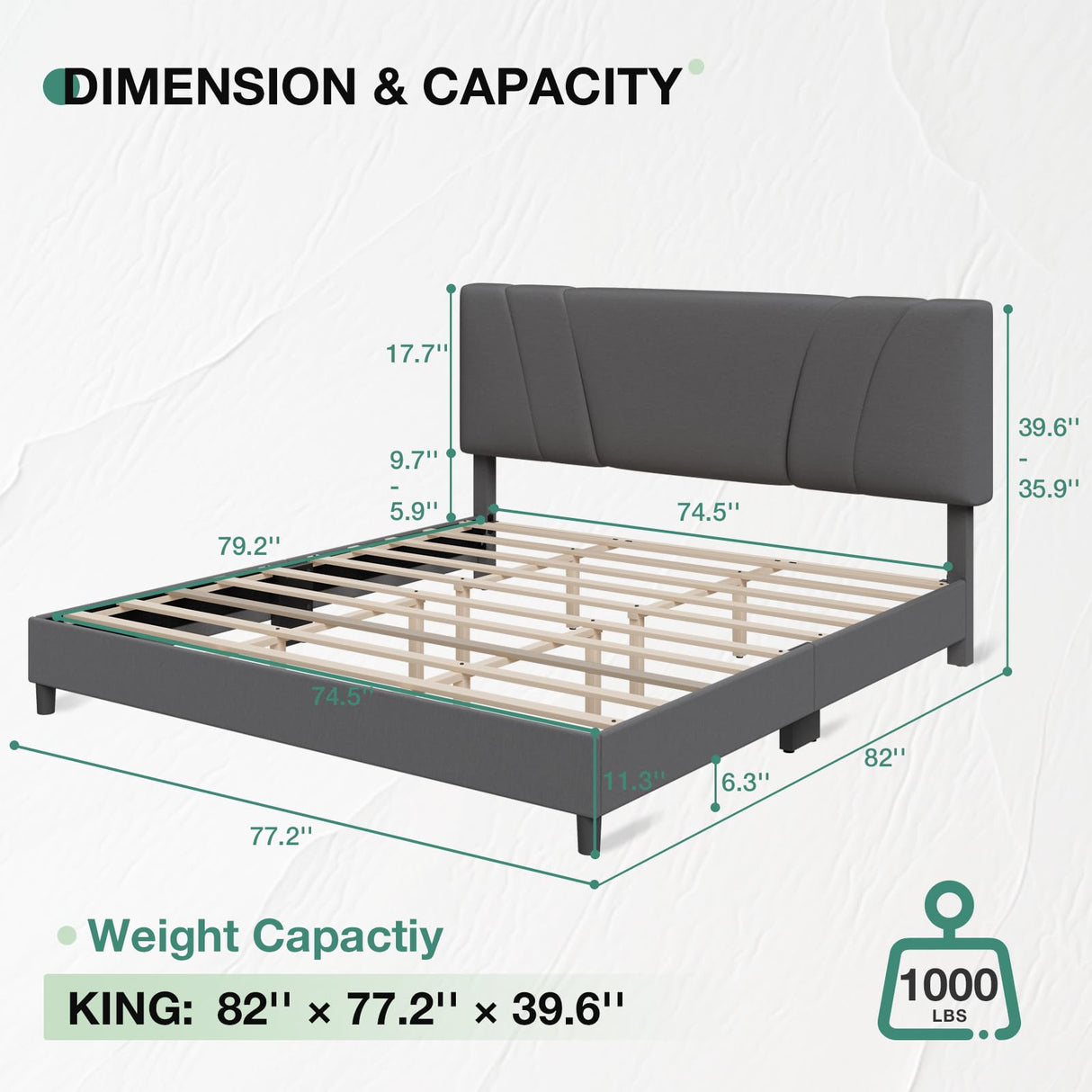 Novilla King Bed Frame and Headboard, Linen Upholstered King Size Bed Frame with Wood Slats Support, No Box Spring Needed, Heavy Duty Feet, Easy Assembly, Grey Novilla
