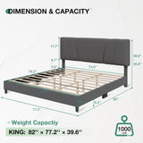 Novilla King Bed Frame and Headboard, Linen Upholstered King Size Bed Frame with Wood Slats Support, No Box Spring Needed, Heavy Duty Feet, Easy Assembly, Grey Novilla