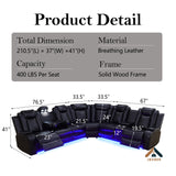 JBXBER Power Recliner Sectional Sofa Set for Living Room, Leather Recliner Sofa Sets, L-Shaped Corner Sectional Couch Sets with LED Lights, Console Storage(Sectional,Black) JBXBER