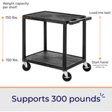 Line Leader Plastic AV Cart with Keyboard Tray and Locking Metal Cabinet, Heavy Duty Mobile Workstation with 4 Rolling Casters, 2 Locking Brakes, Heavy Duty, Holds up to 75 lbs (42 Inch w Cabinet) Stand Steady