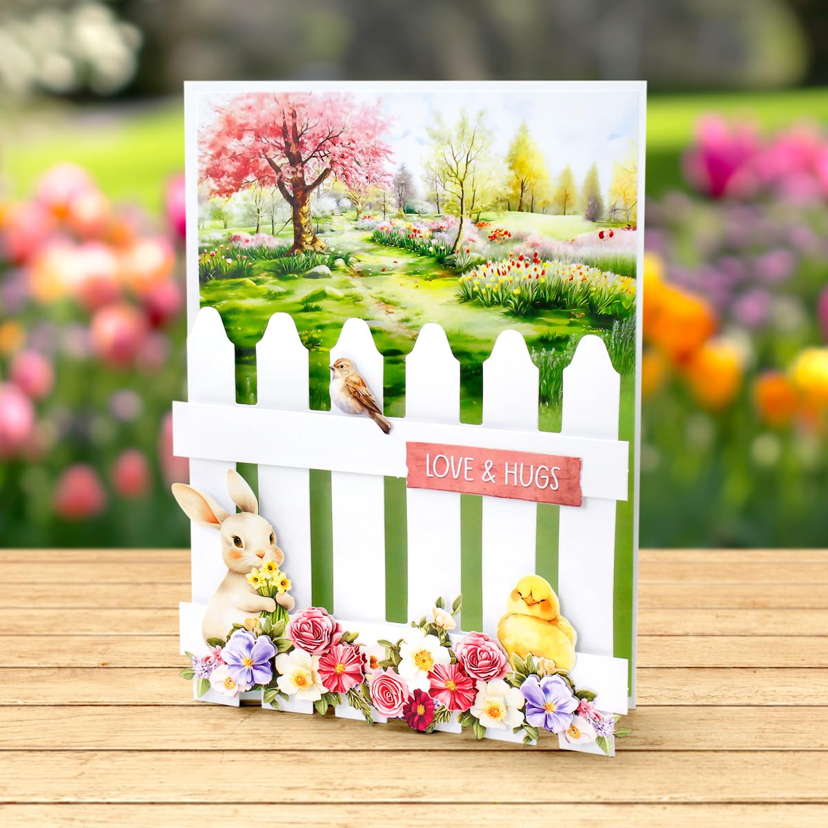 Katy Sue Spring Garden Picket Fence Card Making Kit. Contains 8 Shaped Cards, 3 Sheets of Die Cut Decoupage, Adhesive Foam Pads, Background Scenes, Instructions & 8 Envelopes for Card Making Supplies Katy Sue