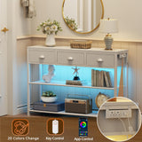 Furologee 38in Console Table with 3 Drawers, Small Sofa Table with Lights and Power Outlets, Hallway Tables with 3-Tier Shelves, White Narrow Console Table for Entryway, Living Room, Couch, Foyer Furologee