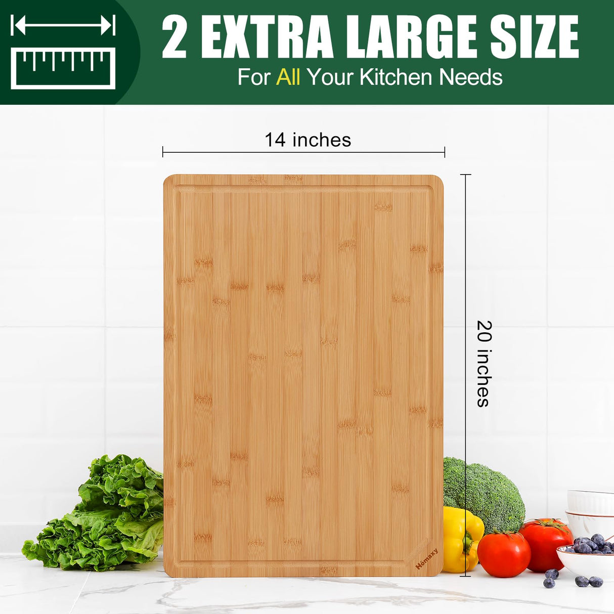 Homaxy Extra Large Organic Bamboo Cutting Boards for Kitchen, 20"x14" Wooden 2XL Cutting Board with Juice Groove and Handles, Charcuterie Butcher Block Wood Serving & Chopping Board - Pre Oiled Homaxy