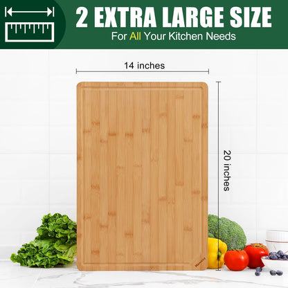 Homaxy Extra Large Organic Bamboo Cutting Boards for Kitchen, 20"x14" Wooden 2XL Cutting Board with Juice Groove and Handles, Charcuterie Butcher Block Wood Serving & Chopping Board - Pre Oiled