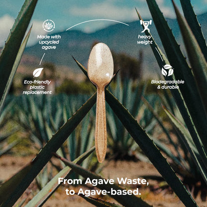 Sustainable Agave Co - Agave Fiber Spoons - 24 Count - Biodegradable, Plant-Based, Made With Upcycled Materials - Brown, Bulk