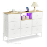SONGMICS Dresser with Power Outlets and LED Lights, Fabric Chest of Drawers, 25 Colors, 8 Drawers, TV Stand for up to 60 Inch TVs, 11.8 x 47.2 x 31.3 Inches, Cloud White and Oak Beige ULTS518W01 SONGMICS