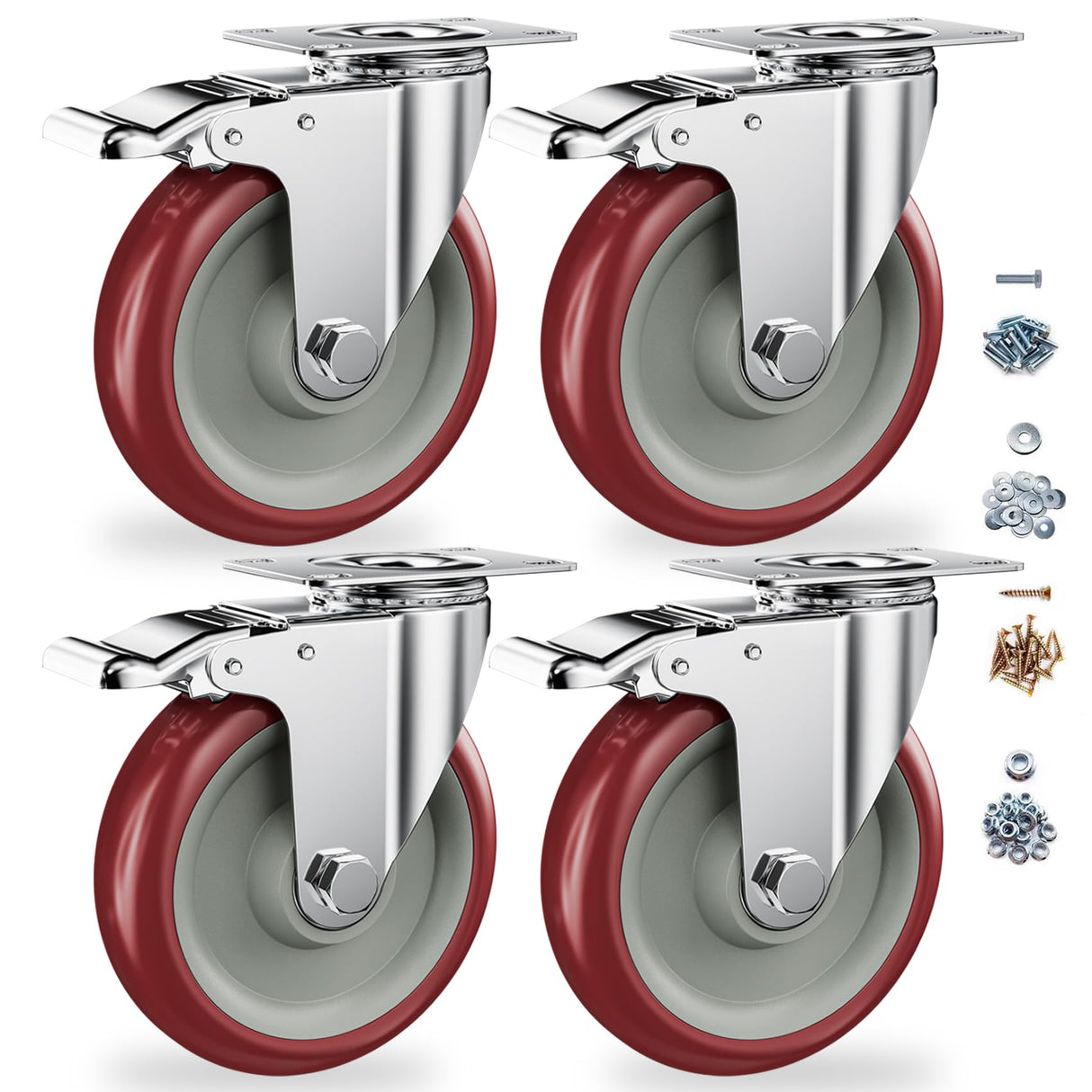 5 Inch Casters Set of 4 Heavy Duty - Caster Wheels, CLOATFET Locking Casters, Swivel Casters with Brake (Top Plate), Double Ball Bearing Non Marking Castor Wheels for Cart Furniture Workbench CLOATFET