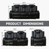 GEBADOL Power Recliner Sofa Set with LED, Black Leather Reclining Living Room Sofa, Muti-Functional Recliner Sofa and Couch with Storage Console/Cup Holders/USB Ports GEBADOL